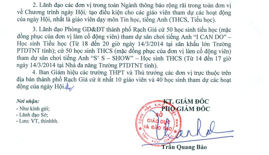 Công văn 261/SGDĐT-VP ngày 11/03/2014 của Sở GDĐT Kiên Giang